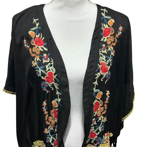 Johnny Was Silk Embroidered Fringe Kimono S Boho Festival Duster Indie Retro