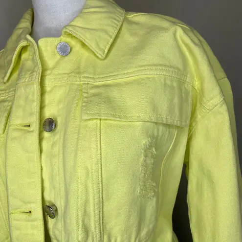 Jennifer Lopez Yellow Cotton Denim Distressed Fringed Jacket Size Large
