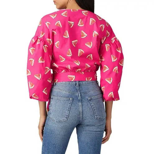 Color Me Courtney Emily Wrap Top Pink Watermelon Designer Blouse Womens Sz XS