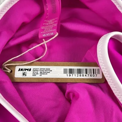 SKIMS Sporty Zipper Swim Dipped Tanga Bikini Bottoms in Hibiscus Pink Size 4X