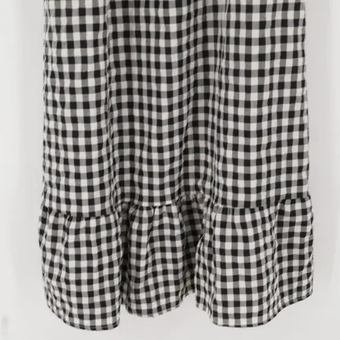 Gingham Smocked Midi Dress Milkmaid Peasant Black Cottage Puff Sleeve Size S