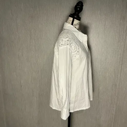 Design History 100% Cotton White Button-Up Blouse Knit Shoulder Size Large - Image 6