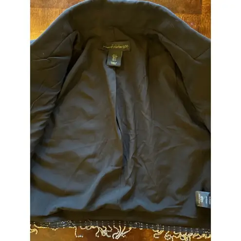 House of Harlow 1960 Blazer Women Small Black Cropped Rhinestone Fringe Coat