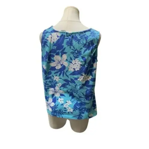 White Stag Ladies Large Sleeveless Floral Tank Top Blue & White Cotton/Spandex