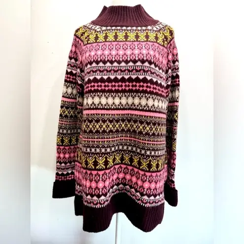 Multicolor Fair Isle Apres Sweater Mock Neck Tunic New York & Company Cabincore Size L