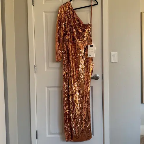 Mac Duggal 10788 One Sleeve High Slit Sequined Dress - Size 10 - Copper - NWT
