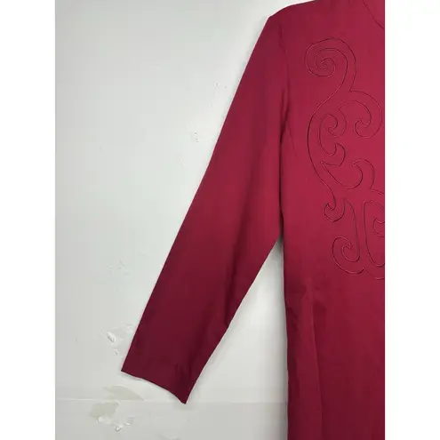 Style Works Women’s Size 14 Red Long Button Front Embroidered Dress Coat Jacket