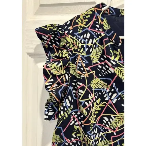 THML  Multicolor Flutter Sleeve V Neck Abstract Print Peplum Hem Size‎ Large