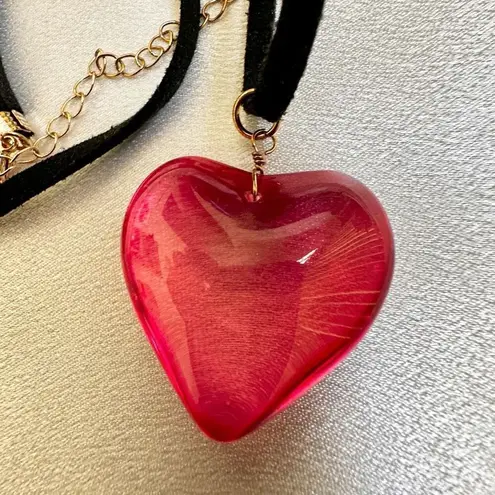 Pink puffy heart pendant necklace on cord