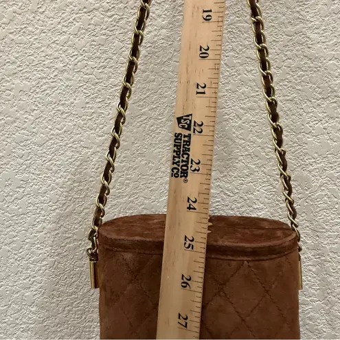 Vintage COMECO Brown Suede Leather Quilted Chain Vanity Bag