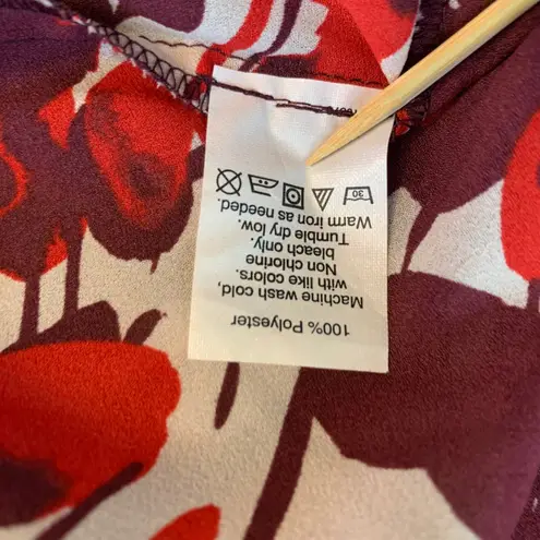 J.Crew  Womens L Tie Neck Blouse‎ Red Burgundy Abstract Print Office Church