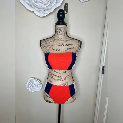 Cupshe NTM: Orange, Blue & White Colorblock Bikini Set w Adjustable Straps Sz M