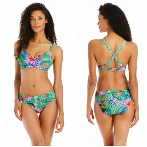 Bleu Rod Beattie 💕💕 Tropical Flight Tie Front Underwire Bra Top Floral 34D NWT