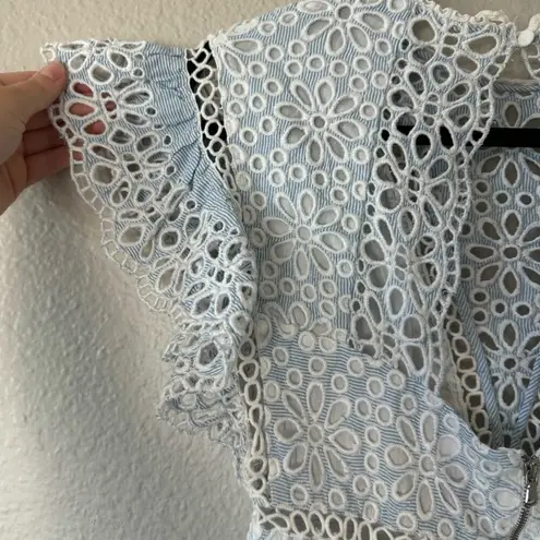 Saylor Blue & White Shanice Lace Eyelet Romper Size Medium