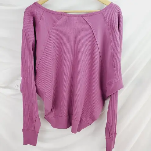 Free People NWT  Santa Clara LS Thermal Oversized wide neck top Mulberry XS (A-5)