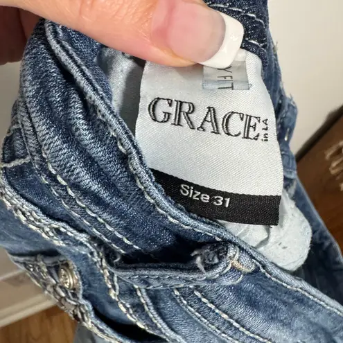 Grace in LA Jeans Women 31 Blue Bling Bootcut Med
