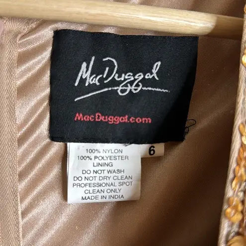 Mac Duggal LONG SLEEVE SEQUIN STREAKED GOWN in copper embellished size 6