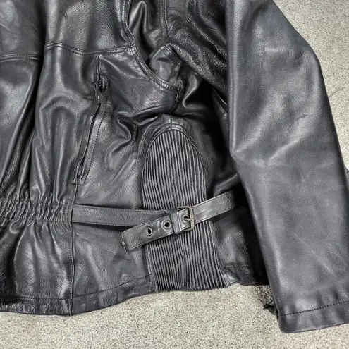 Womens Leather Motorcycle Jacket 3XL Black Vented Gusset Zip Up Biker Riding Size undefined