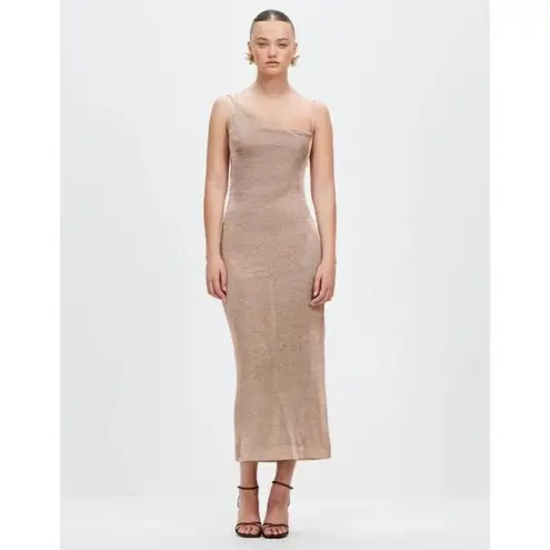 Third Form Heavy Metal Knit Slip Dress in Rose Gold 2 Womens Midi Semi Sheer Pink - Image 16