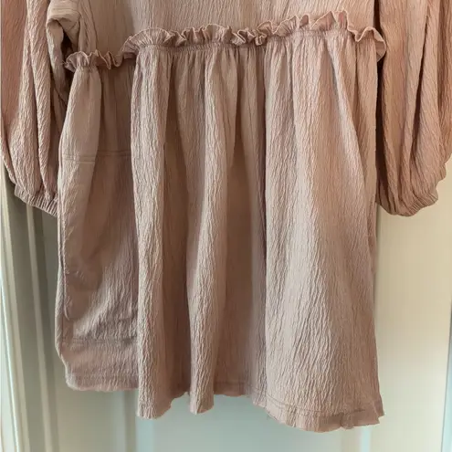 MABLE ROSE COLOR ROMPER FRILLY SIZE S FRINGE HEM PEASANT SLEEVES DEEP POCKETS Pink