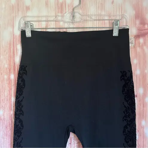 Zac and Rachel  Black Velvet Damask Trim Fleece Lined Leggings