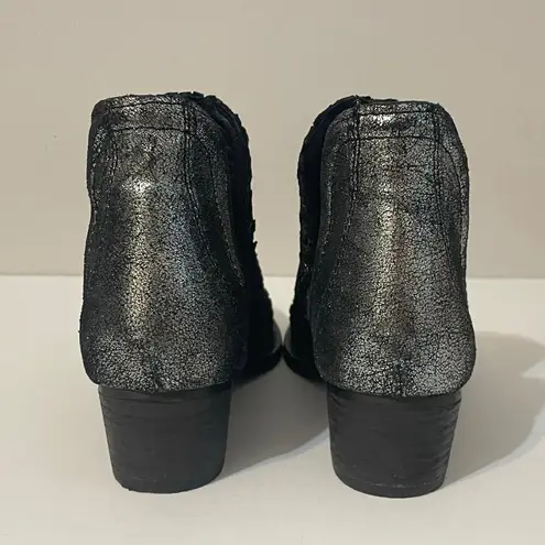Very Volatile Malone Pewter Metallic Woven Leather Ankle Booties Women's Sz 6.5