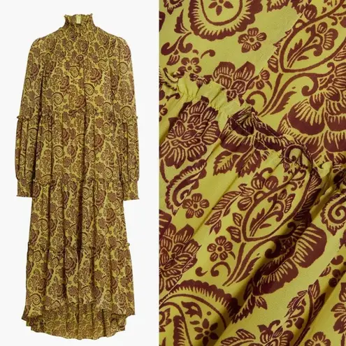 Cinq à Sept NEW Cinq a Sept Rika Paisley Tiered High Low Midi Dress Starfruit Merlot Print