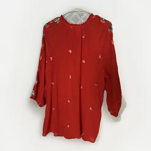 Fig and Flower Floral Embroidered Button Up Shirt 2X Orange Fall L/S Holiday Size undefined