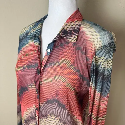WESTON WEAR Sheer Patterned Button Up Shirt Dress Tunic Size Large