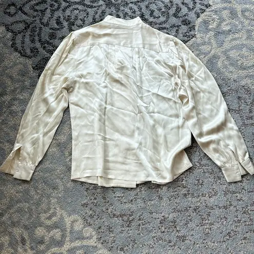 Vintage British Crown Colony Silk Button Down Pleated Blouse Cream 8