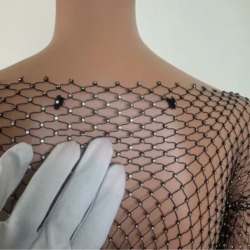 Women's Night Club Festival Party Bejeweled Mesh Crop Top Size Small Black