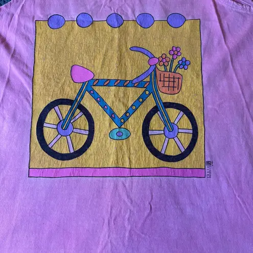 Fresh Produce Vintage 90’s Pink Bicycle Screen Print Cotton Tank Top Size Medium