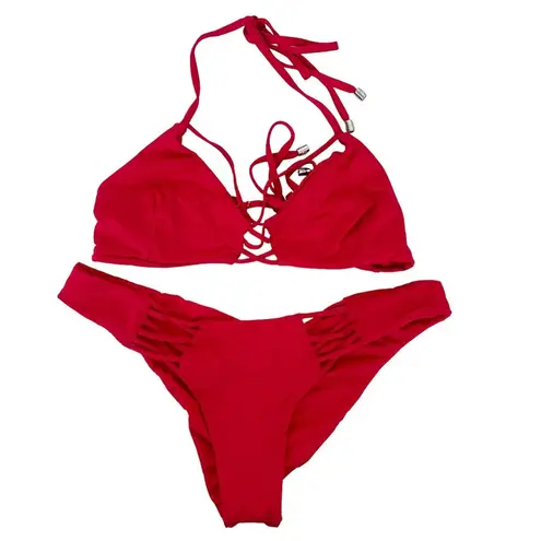Beach Bunny Red Scrunch Butt Bikini Bathing Suit Sz M