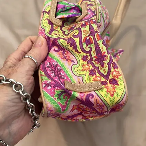 Echo like new cotton/silk/leather bag in beautiful purples/pinks/greens paisley Pink