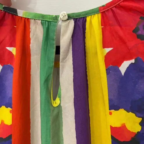 Frances Valentine Floral Print Maxi Resort White Lotus Dress Lg Colorful Cruise