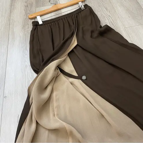Silk Midi Skirt slit lined womens Brown (medium) classic minimalist chic office