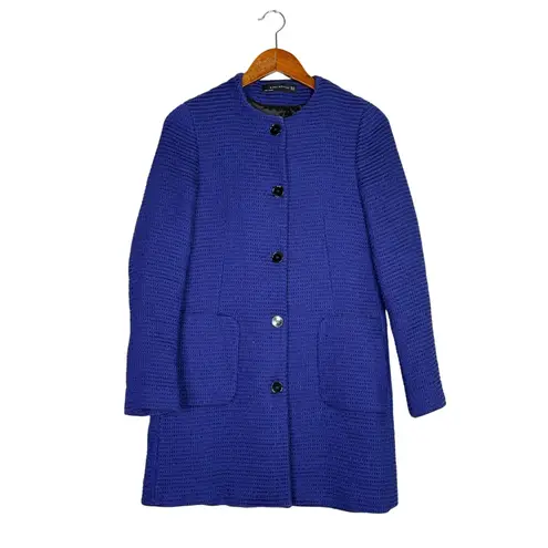 ZARA  Woven Pattern Long Sleeve Pocket Lined Trench Coat Jacket XS Navy Blue