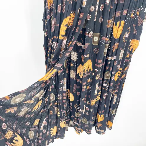Bila Womens Vintage Boho Hippie Ethnic Elephant Print Front Slit Dress Size S Black