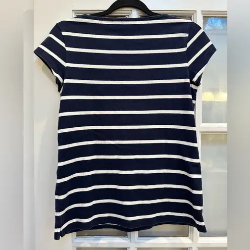 Boden Preppy Navy White Striped Sweater Top Floral Embroidered Women’s Size 2 XS Blue