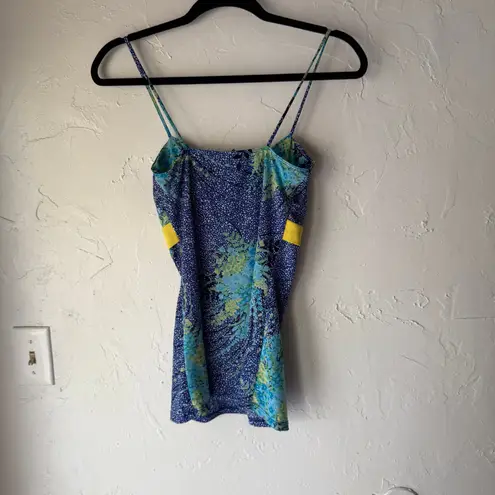 Y2K Yoyo5 Blue Floral Spaghetti Strap Tank Top Size M Funky Retro Going Out Top Size M