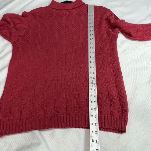 Vintage Strawberry Pink Cable Knit Mock Neck Sweater Size M