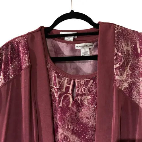 Drapers & Damon's 2 pc NWT Tunic & Shell Burgundy Silver Sparkles SZ XL/2X VTG Red