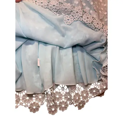 NWT COCOMORE Boutique Lace Trim Polka Dot Tassel Dress Romantic Flowy Sz 40 (10) Blue