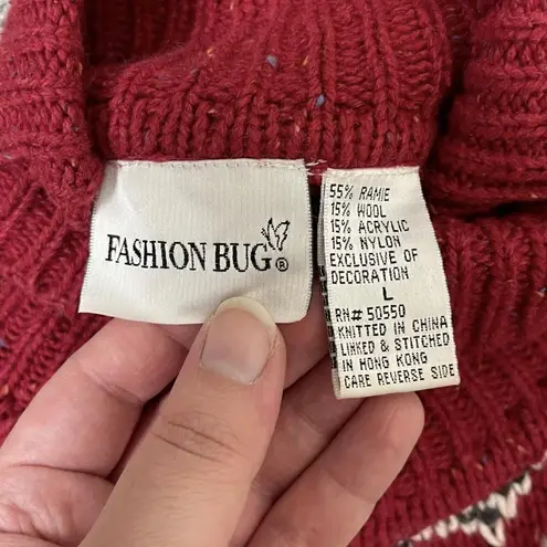 Fashion Bug Vintage Turtleneck Fair Isle Wool Sweater Red Grey Women’s Large