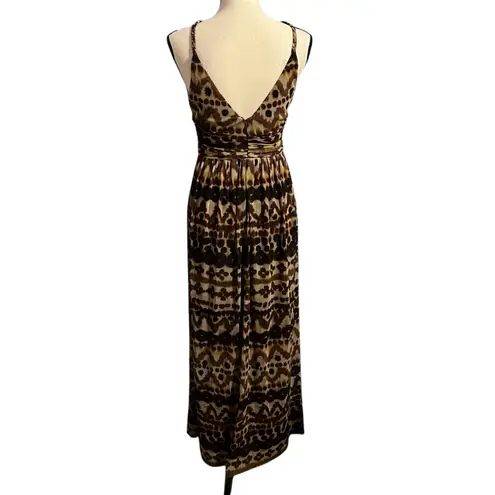 London Times Women's Brown Leopard Print Halter Dress Sz 8 Maxi Ruched Event