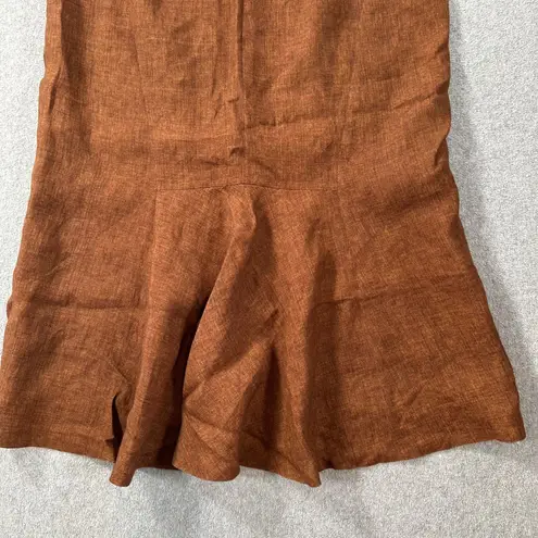 Lafayette 148 Brown Linen Maxi Skirt Women's 14 Flare Back Ruffle Laganlook