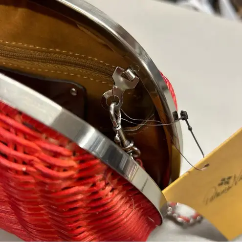 Patricia Nash Purse Spring Red Wicker Melfi Clam Lock Papaya Chain Strap Bag NWT