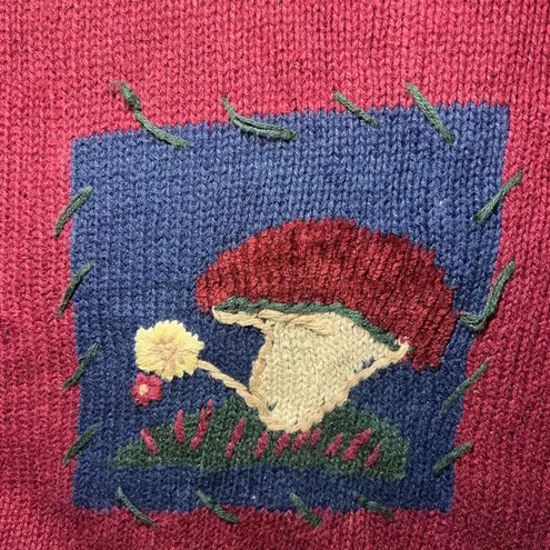 Bonworth VTG 90s Embroidered Mushrooms Florals Red Sweater Women's L Woodland