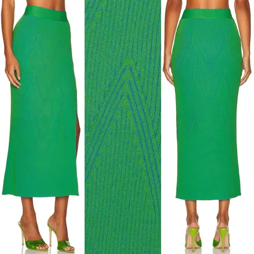 AKNVAS Leslie Grass Cyan Ribbed Knit Midi Skirt Green