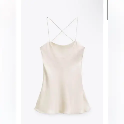 ZARA  Cream Satin Strappy Back Mini Slip Dress